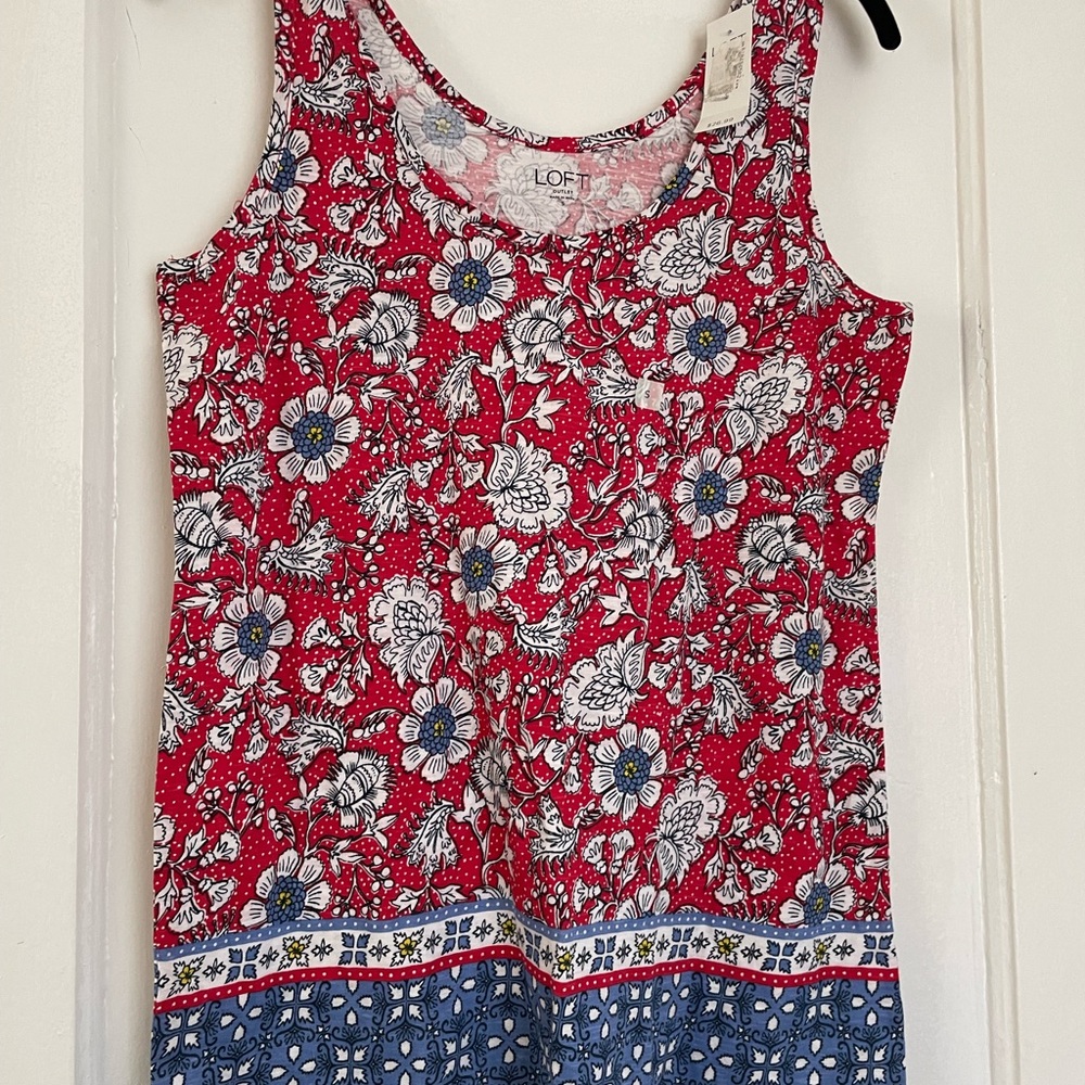 LOFT Floral Red and Blue Tank Top NWT